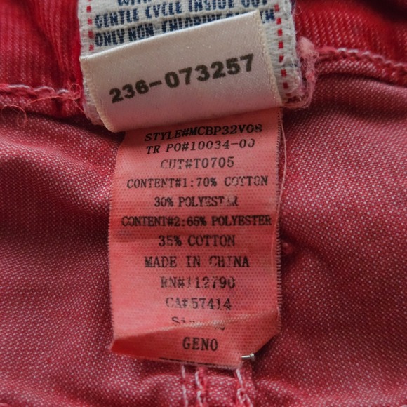 True Religion Geno Slim Straight Corduroy Pants Mens 40 Red - Picture 6 of 12